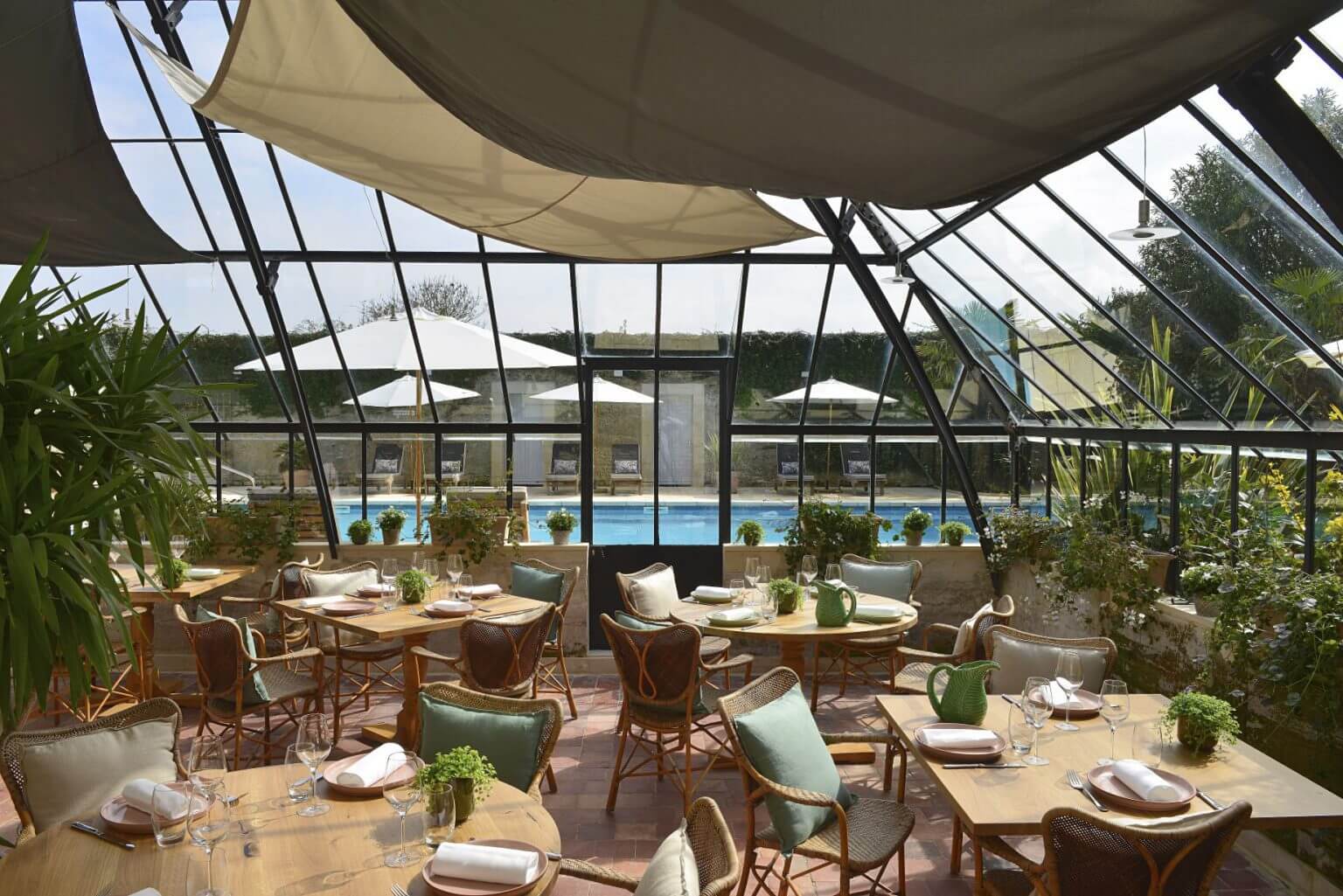 Glass roof of the restaurant Le Petit Jardin